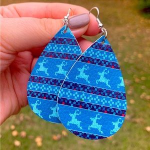 Christmas Reindeer Pleather Teardrop Earrings